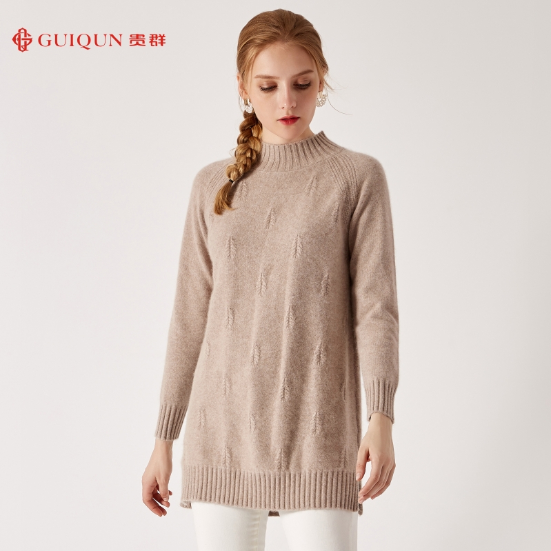 秋冬鄂尔多斯市羊绒衫女士新款中长款纯色毛衣图片GQ2553