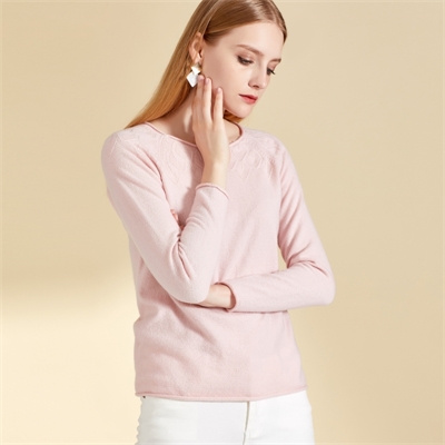 鄂尔多斯市羊绒衫秋冬女士新款简约粉红套头毛衣图片GQ2578